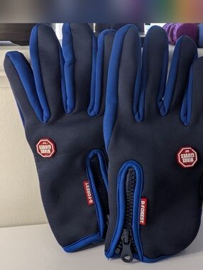 B-Forest Windproof Cycling Gloves Blue Black Thermal Touchscreen Winter Medium